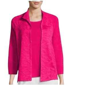 Misook XL Hot Pink Embroidered Jacket Knit Open Front Career Evening Layer